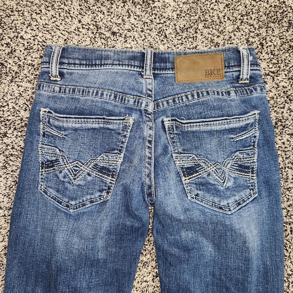 Bke Aiden Boys Youth Jeans Size 26x31 Darkwash Stretch Thick Stitch Western Work